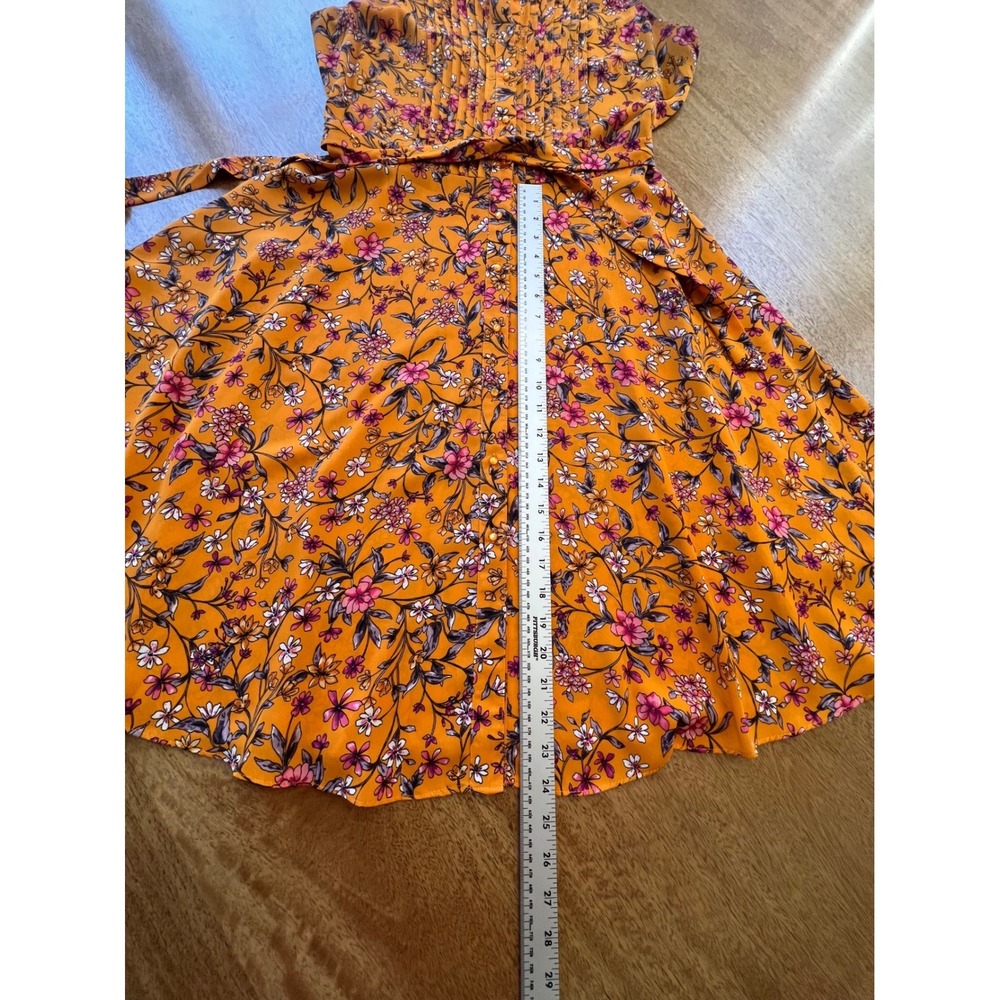 Nanette Lepore Orange Floral Pintuck Sleeveless Shirt Dress Size 10 Belted Knee - Picture 8 of 10
